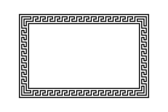 Meander rectangle frame. Meander border, greek ornament frame. Geometric seamless meandros border in grecian ancient style. Vector illustration.