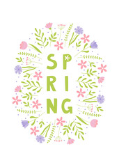 Hand drawn spring lettering text with flowers. Lettering spring season for greeting card, invitation template, poster and banner