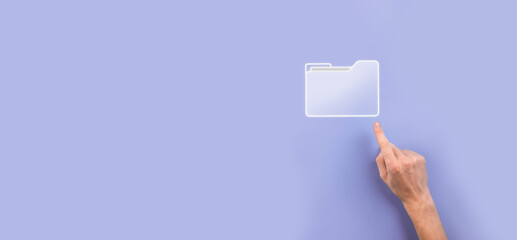 Businessman hold folder icon.Document Management System or DMS setup by IT consultant with modern...