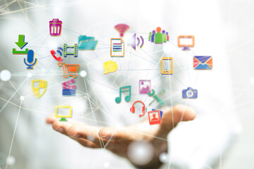 Connecting lines and dots.Big data visualization