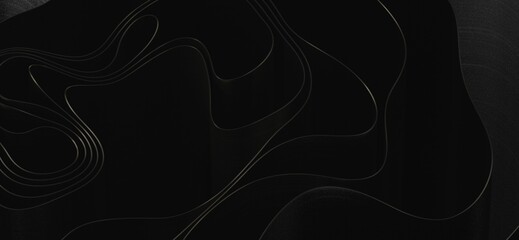 Black fabric satin silk background, Elegant luxurious cloth backdrop. 3d illustration..