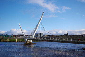 suspension bridge over the river Foyle of Londonderry, Peace Bridge, Northern Ireland