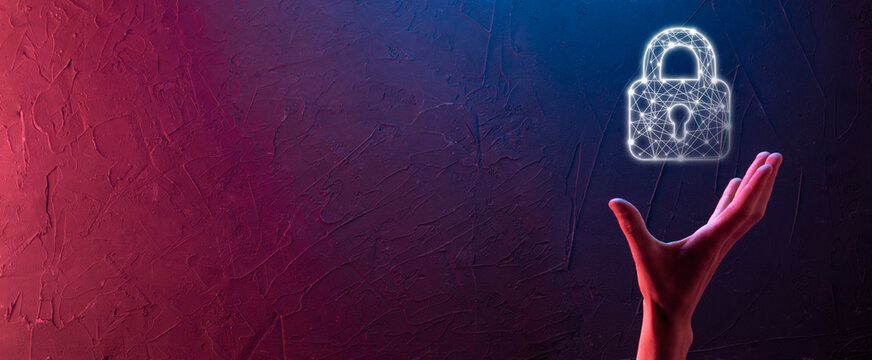 Cyber security network. Padlock icon and internet technology networking. Businessman protecting data personal information on tablet and virtual interface. Data protection privacy concept. GDPR. EU.