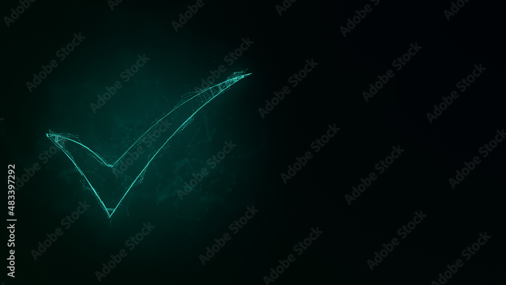Poster check mark icon with plexus effect. connected lines with dots. illustration