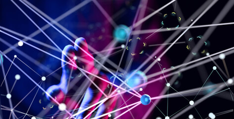 Global network. Blockchain. 3D illustration. Neural networks and artificial intelligence. Abstract