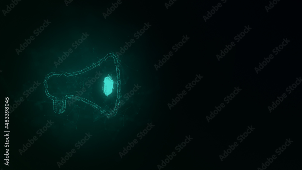 Poster megaphone icon with plexus effect. connected lines with dots. illustration