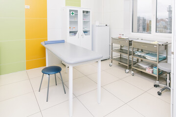 Hospital diagnostic room. Modern medical equipment, preventional medicine and healthcare concept. Modern hospital laboratory. Treatment room. Physiotherapy. Doctor office interior