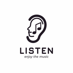 people enjoy the music with music note and ear line - face Silhouette logo design