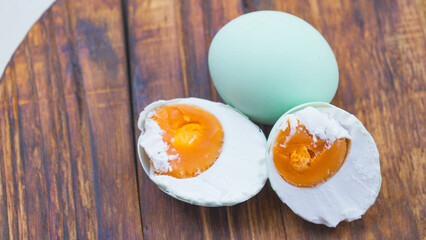 Duck egg salted in selective focus