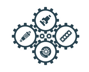 Vector illustrations, icons and logos with car parts and other special equipment. Car service. Auto parts store.