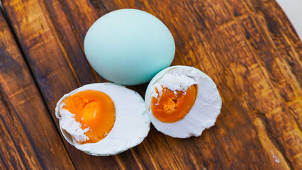 Duck egg salted in selective focus