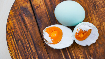 Duck egg salted in selective focus