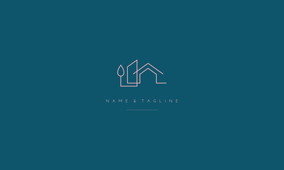 A line art icon logo of a modern house, home, real estate