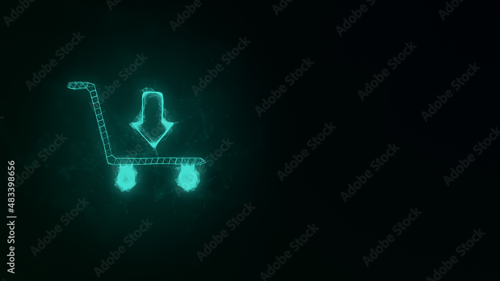 Fototapete Shopping cart icon with plexus effect. Connected lines with dots. Illustration