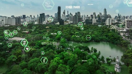 Green city technology shifting towards sustainable alteration concept by clean energy , recycling and zero waste management to reduce pollution generation and achieve ESG goals . - Powered by Adobe