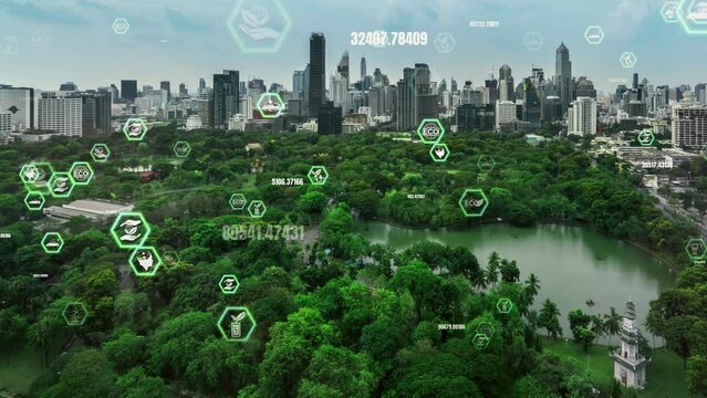 Green city technology shifting towards sustainable alteration concept by clean energy , recycling and zero waste management to reduce pollution generation and achieve ESG goals .