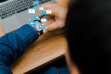 People using social media marketing ideas on smart watches. with notification icons like, messages, comments and stars