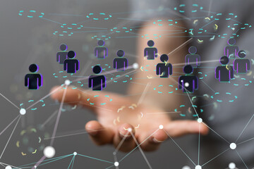 holding 3D rendering group of blue people