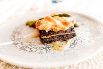 Delicious vegetable lasagna baked with vegetable creams.