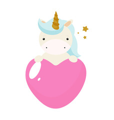 Magic Cute Unicorn with heart. Vector illustration Cartoon. For kids stuff, card, posters, banners, children books, printing on the pack, printing on clothes, fabric, wallpaper, textile or dishes.
