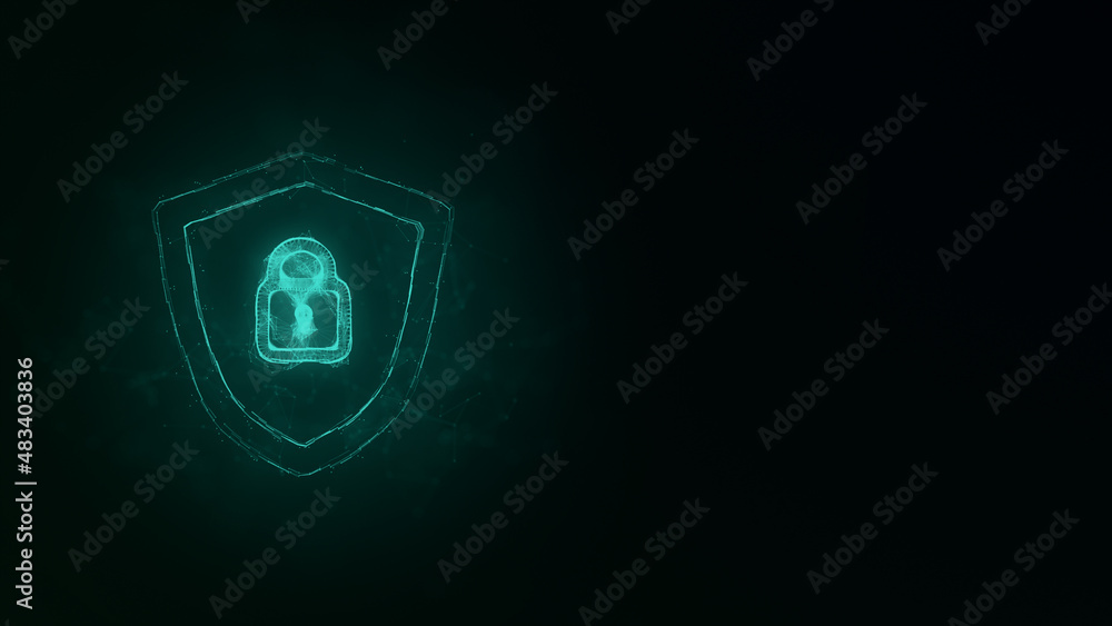 Poster Shield security with lock icon with Plexus effect. Connected lines with dots. Illustration