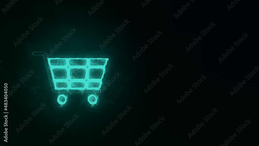 Poster shopping cart icon with plexus effect. connected lines with dots. illustration