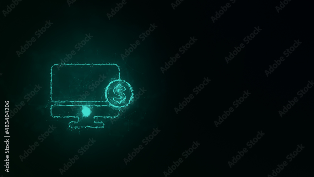 Poster Computer monitor with dollar icon with plexus effect. Connected lines with dots. Illustration