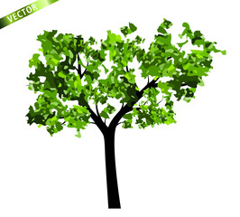 Green Tree Isolated on White Background. Vector outline Illustration. 