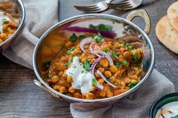 Chickpea curry with red onion raita