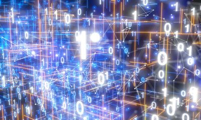 Fototapeta premium Neural network 3D illustration. Big data and cybersecurity