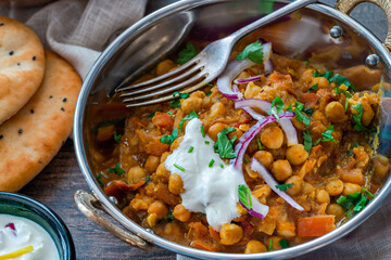 Chickpea curry with red onion raita