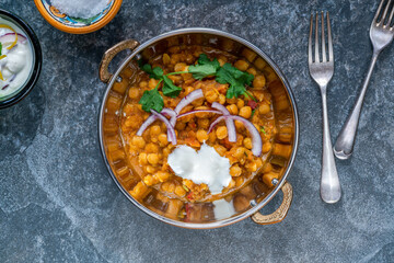 Chickpea curry with red onion raita