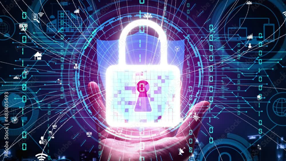 Poster cyber security encryption technology to protect data privacy conceptual . 3d render computer graphic