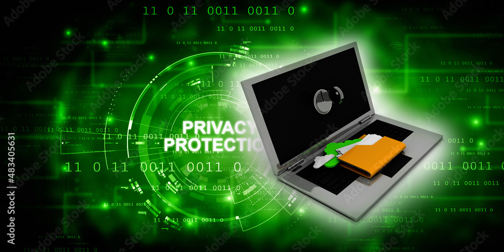 Aufkleber 3d rendering folder on laptop with key protection