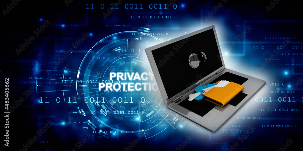 Aufkleber 3d rendering folder on laptop with key protection