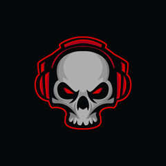 skull head logo gaming with headphones vector illustration