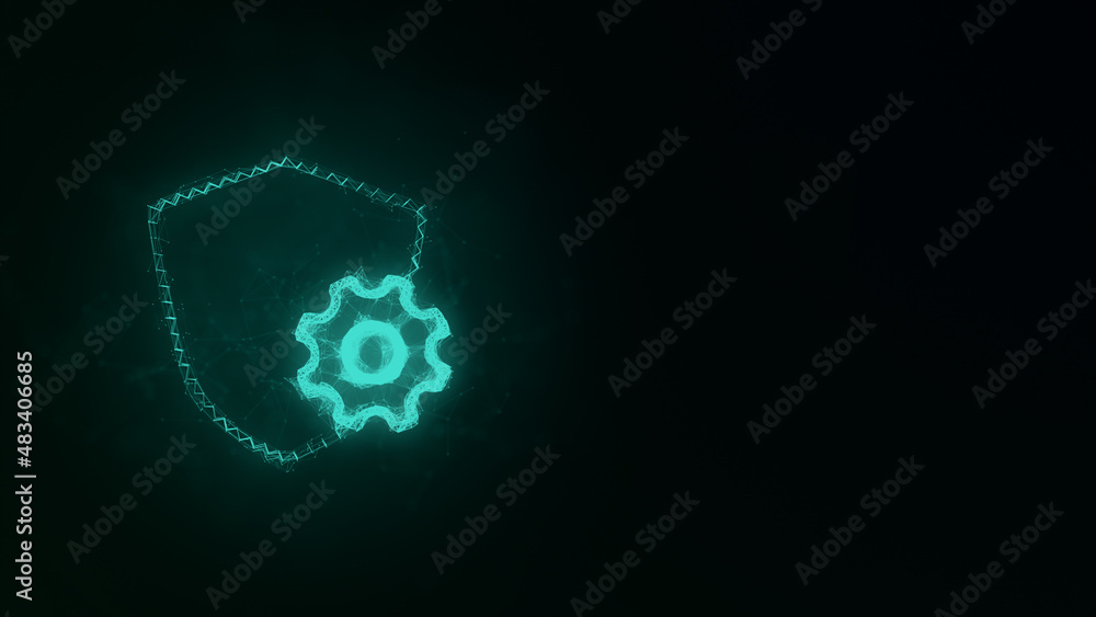 Aufkleber Shield with settings gear icon with plexus effect. Connected lines with dots. Illustration