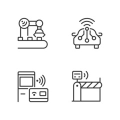 Wireless technologies pixel perfect linear icons set. Remote device control. Internet of Things. Innovative tech. Customizable thin line symbols. Isolated vector outline illustrations. Editable stroke