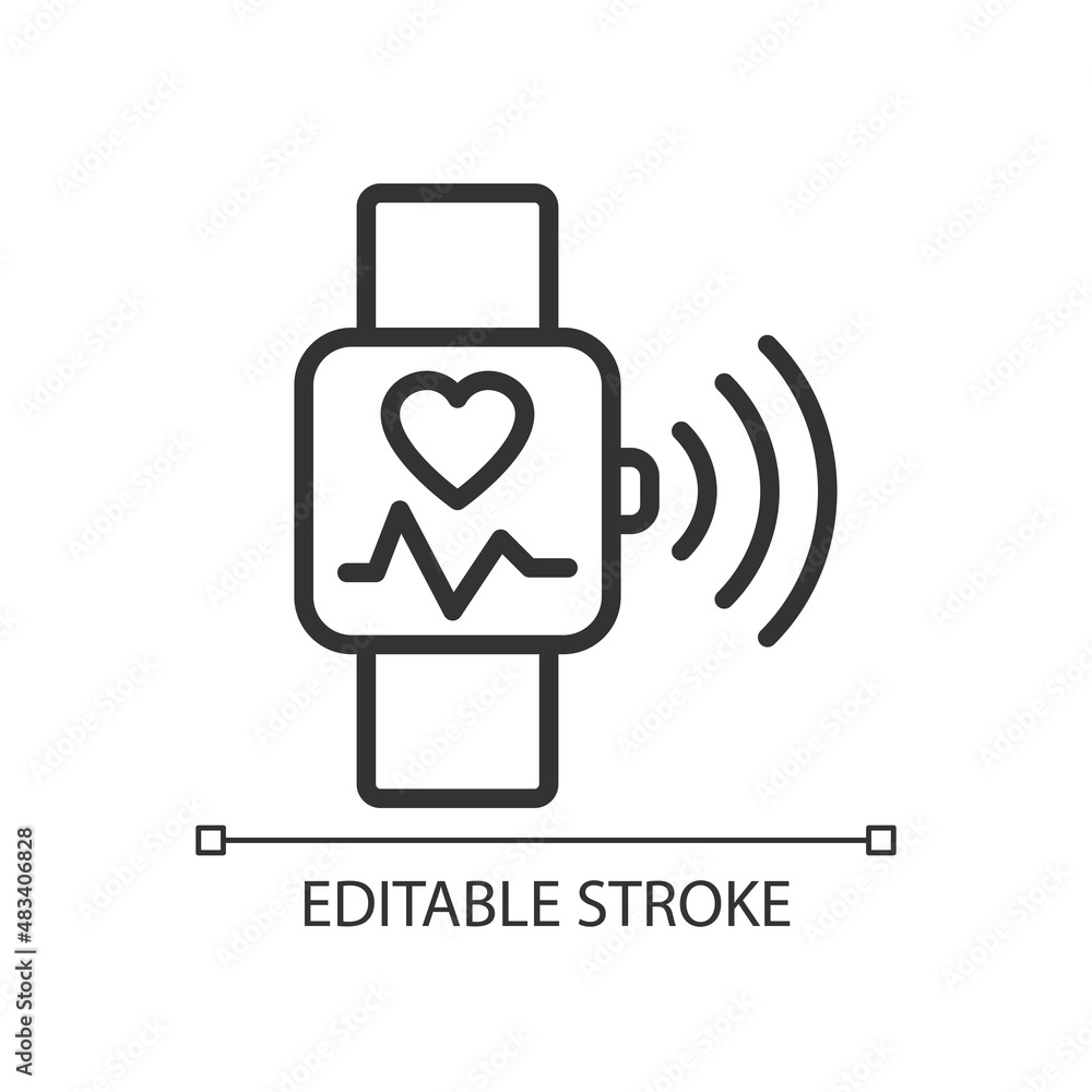 Poster heart rate monitoring pixel perfect linear icon. pulse control on smart watch app. internet of thing