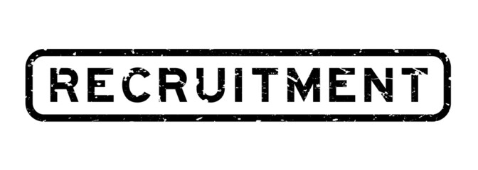 Grunge black recruitment word square rubber seal stamp on white background