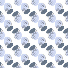 Surreal Faces One Line Seamless Pattern . Abstract Minimalistic Art design for print, cover, wallpaper, Minimal and natural wall art. Vector illustration on white background.