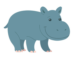 Cute young hippo on a white background. African wild animal. Childrens character. Vector isolated cartoon illustration