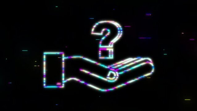Glitch question mark in hands for concept design. Technology Motion Graphic.