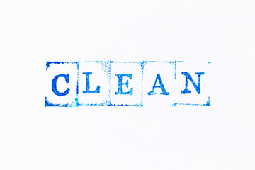 Blue color ink rubber stamp in word clean on white paper background