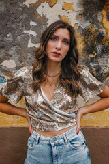 portrait of a beautiful woman in a nice dress with new hairs in funchal madeira portugal 