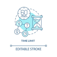 Time limit turquoise concept icon. Escape room characteristic abstract idea thin line illustration. Classic scenario. Isolated outline drawing. Editable stroke. Arial, Myriad Pro-Bold fonts used