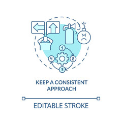 Keep consistent approach turquoise concept icon. Escape room abstract idea thin line illustration. Maintain concentration. Isolated outline drawing. Editable stroke. Arial, Myriad Pro-Bold fonts used