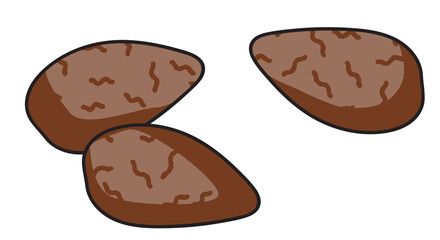 Doodle cartoon style brown almond nuts vector illustration. Bar restaurant menu ads, poster, card, farmers market food decor, website design or stickers