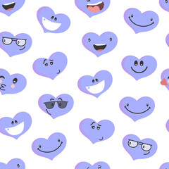 colorful heart Emoticons seamless pattern. heart Faces with various Emotions.  Different colorful hearts. Emoji faces emoticon smile, digital smiley expression emotion feelings, love, valentine day