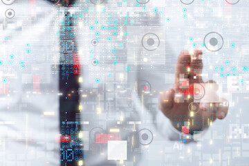 Neural network 3D illustration. Big data and cybersecurity